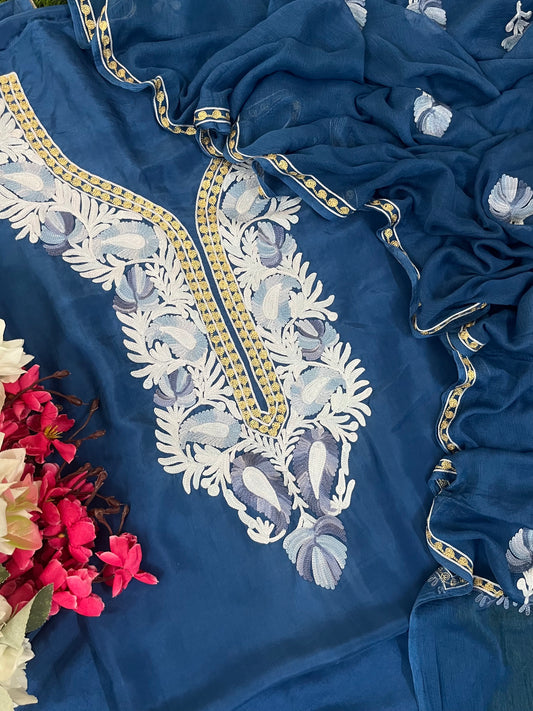 Soft Blue Opada Silk Kashmiri Suits