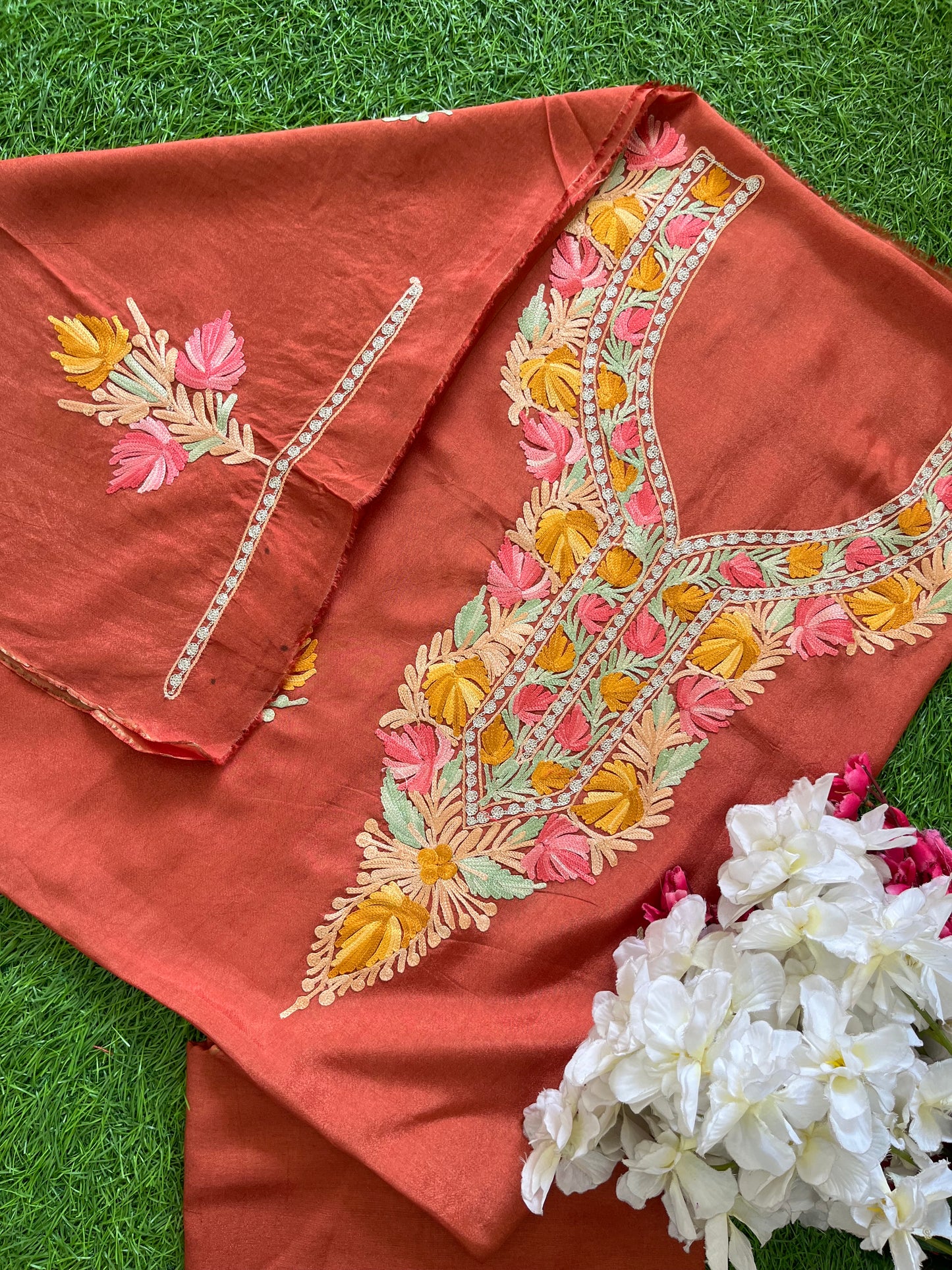 Rust Opada Silk Kashmiri Suit