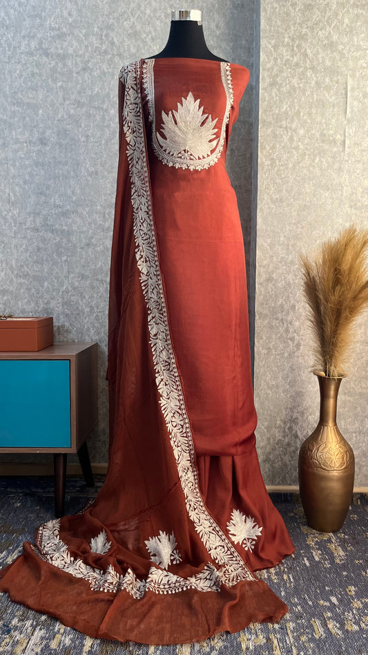 Brown Sanamโ Tilla Kashmiri Silk Suit