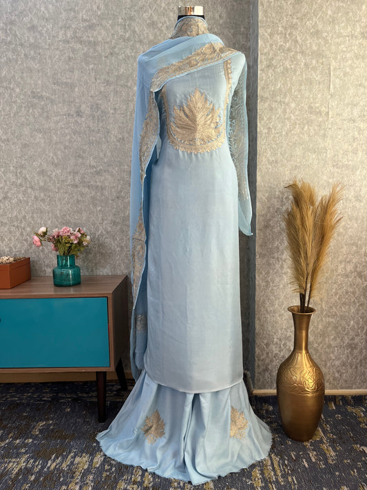 Ice Blue Sanam’ Tilla Kashmiri Silk Suit
