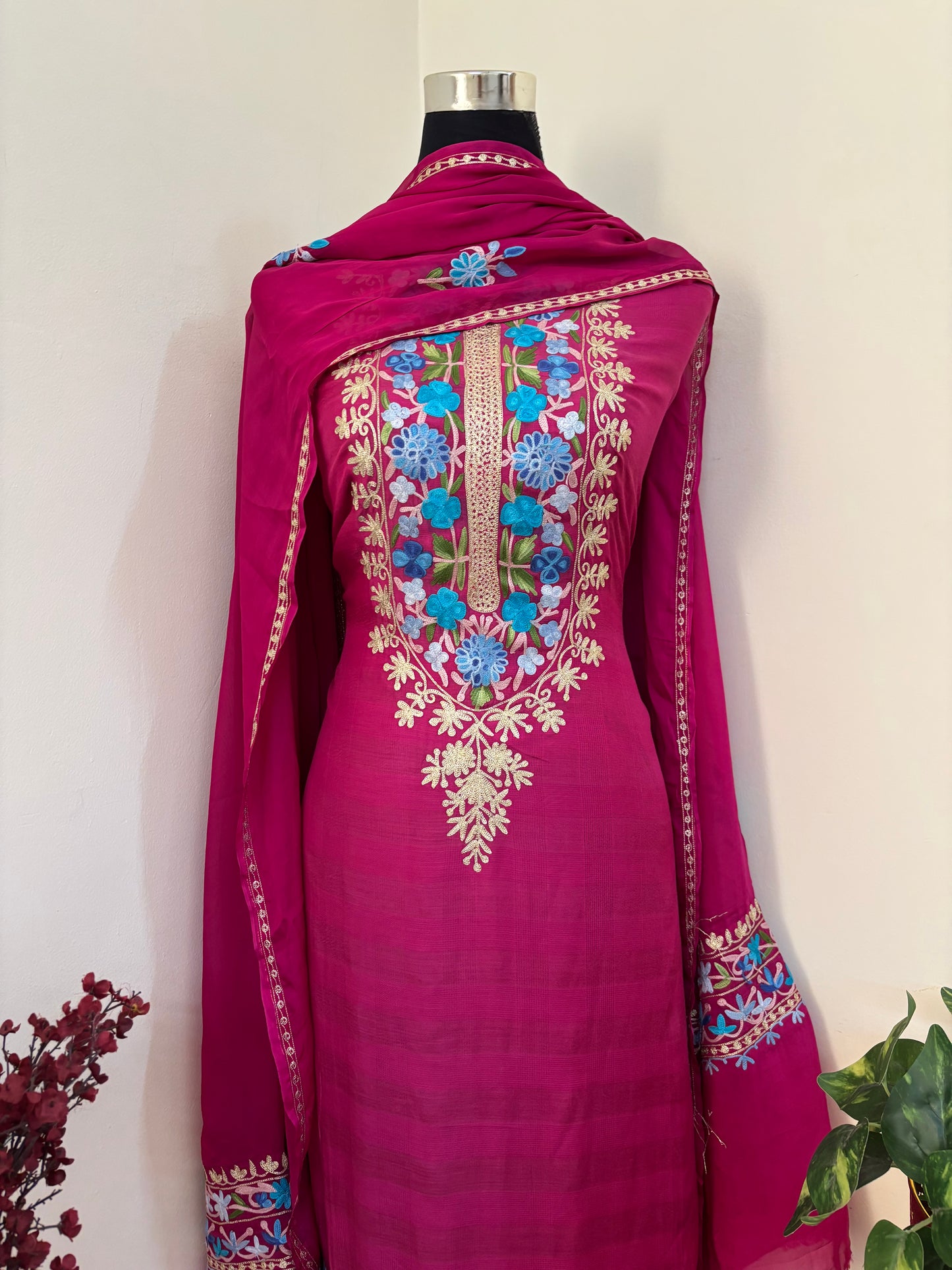Kalaa’ Hot Pink Cotton Kashmiri Suit