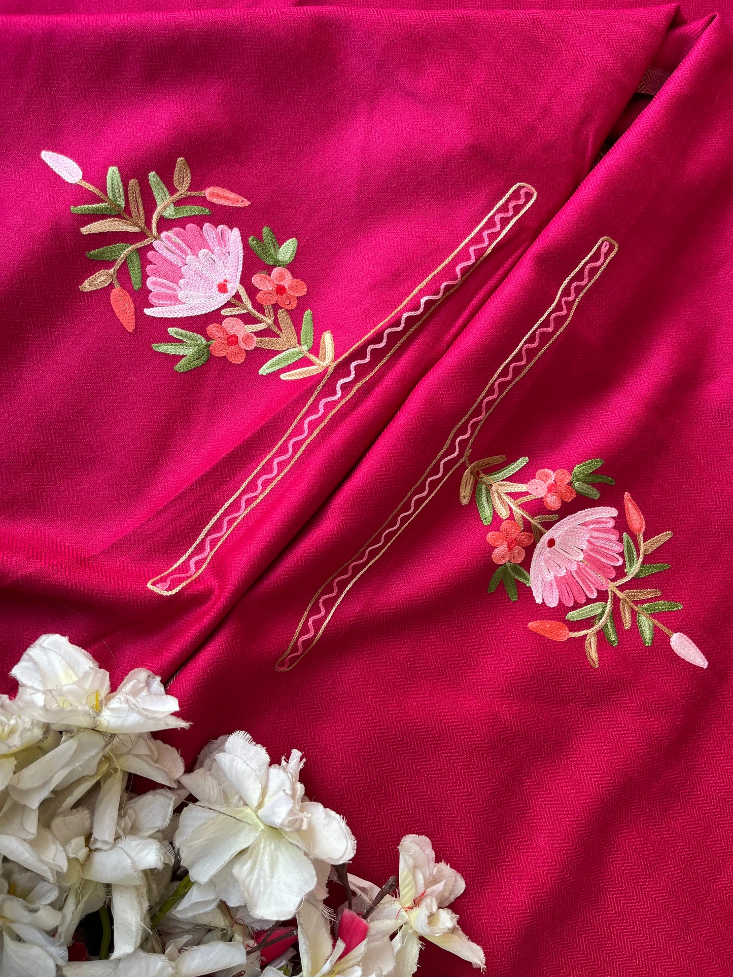 Hot pink Woollen Aari Embroidered 3pc suit