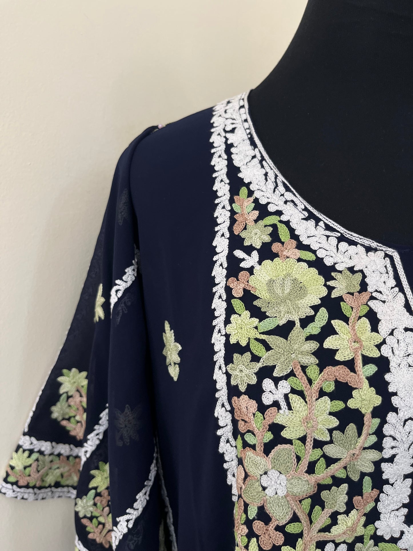 Black Georgette All over Work Aari Embroidered Unstitched Kurta