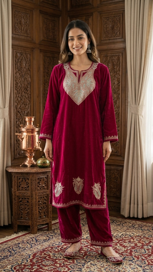 Magenta Velvet Tilla Pheran (Size 50)