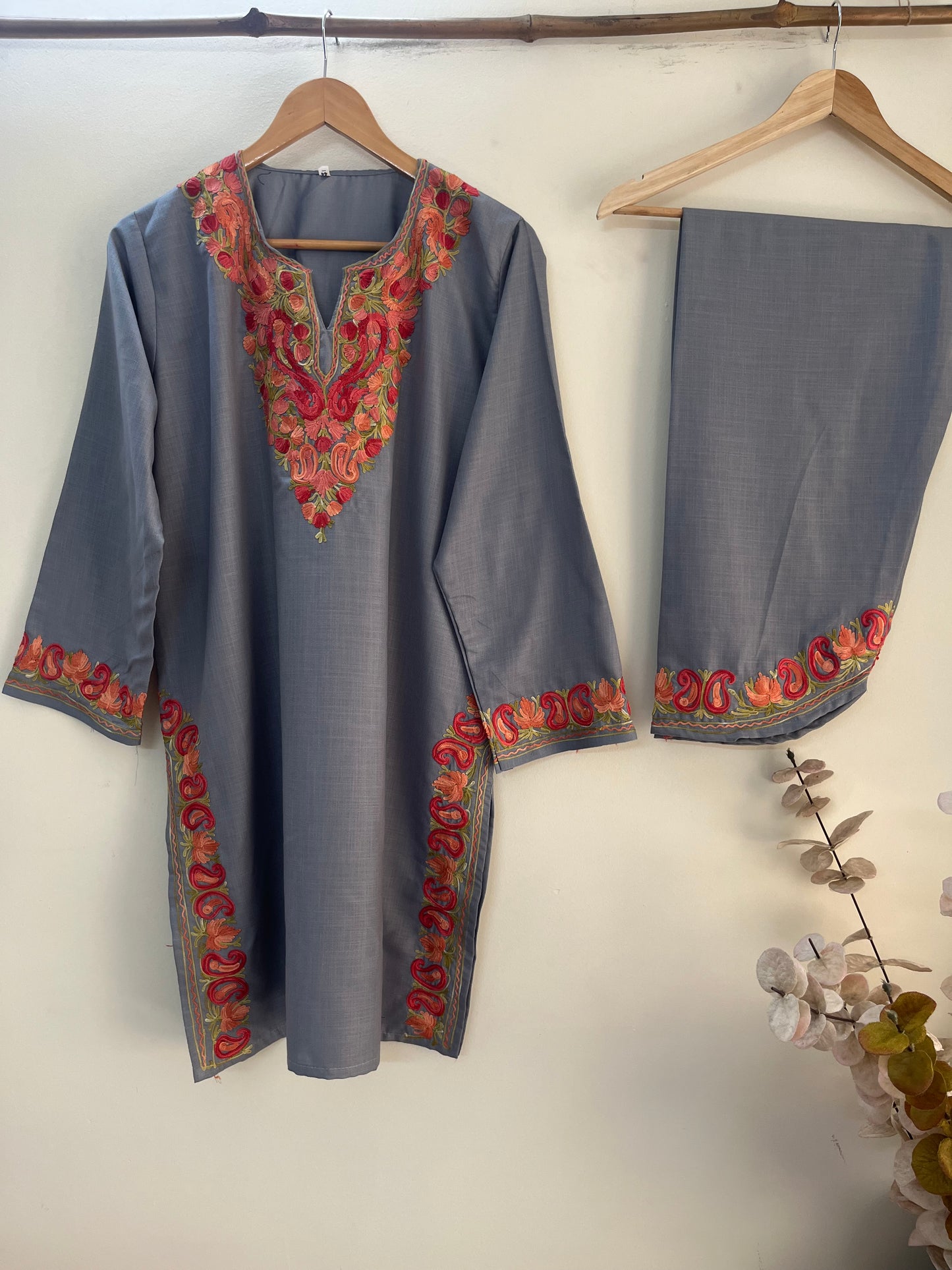 Grey Cotton Stitched Co-ord Set