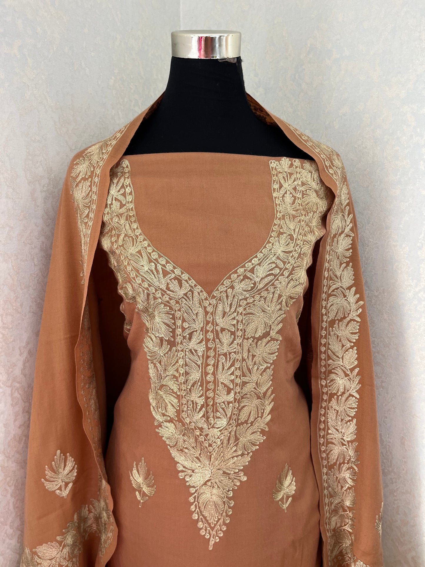 Beige Tilla Embroidered 3pc Suit Stole