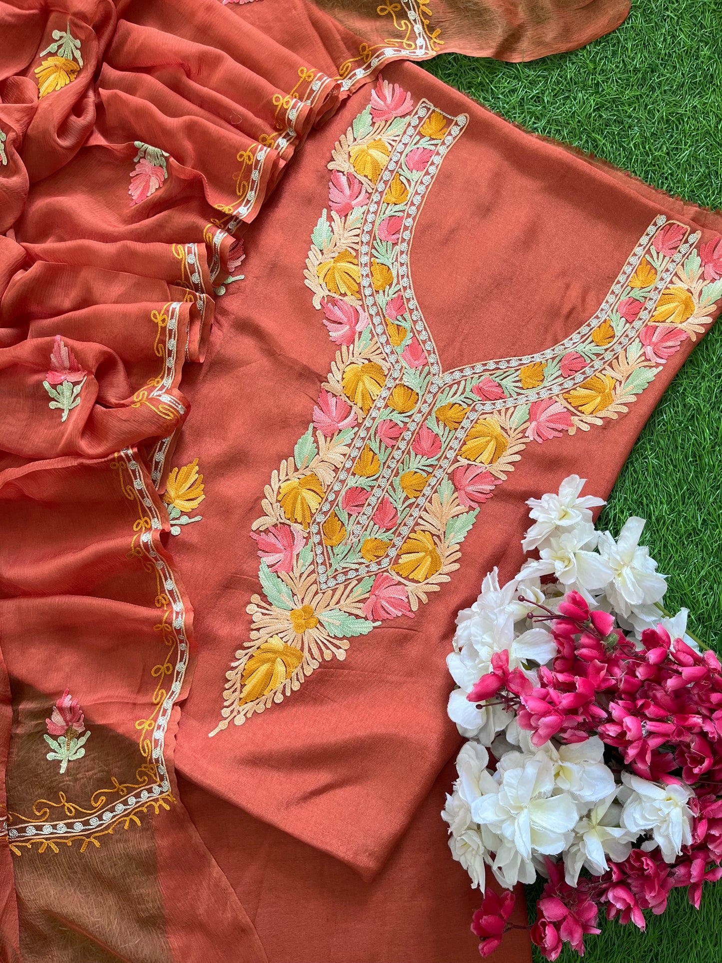 Rust Opada Silk Kashmiri Suit