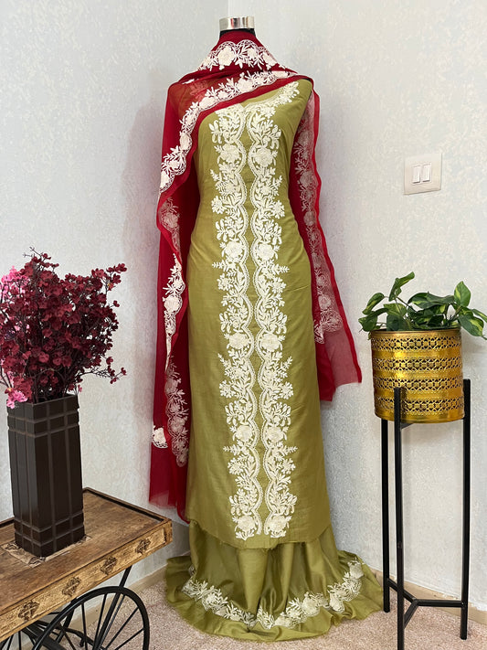 Pista Green Chanderi Silk Kashmiri Suit