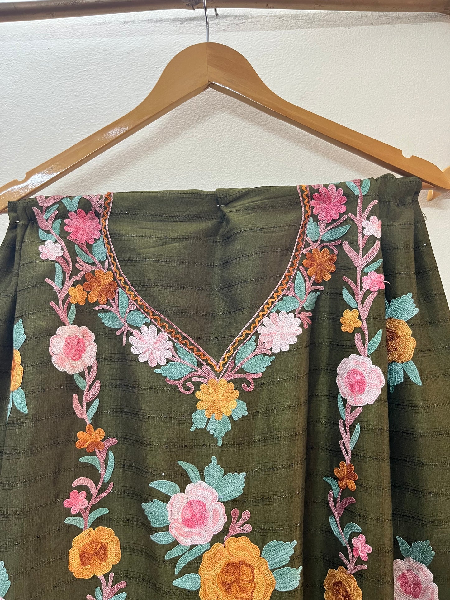 Henna Green Muslin Cotton Striped Sequin Pattern Unstitched Co-ord Set