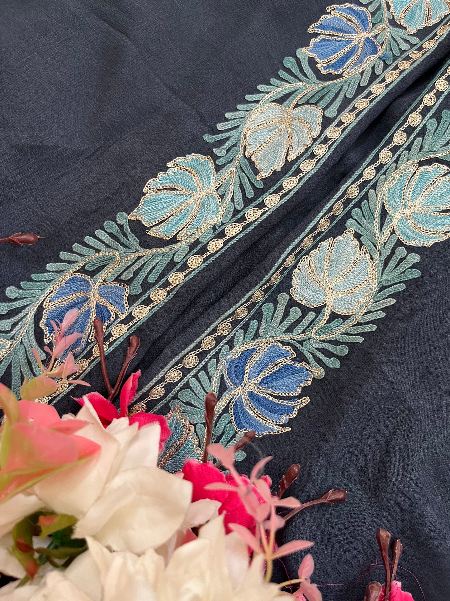 Grey Pure Georgette Kashmiri Suit