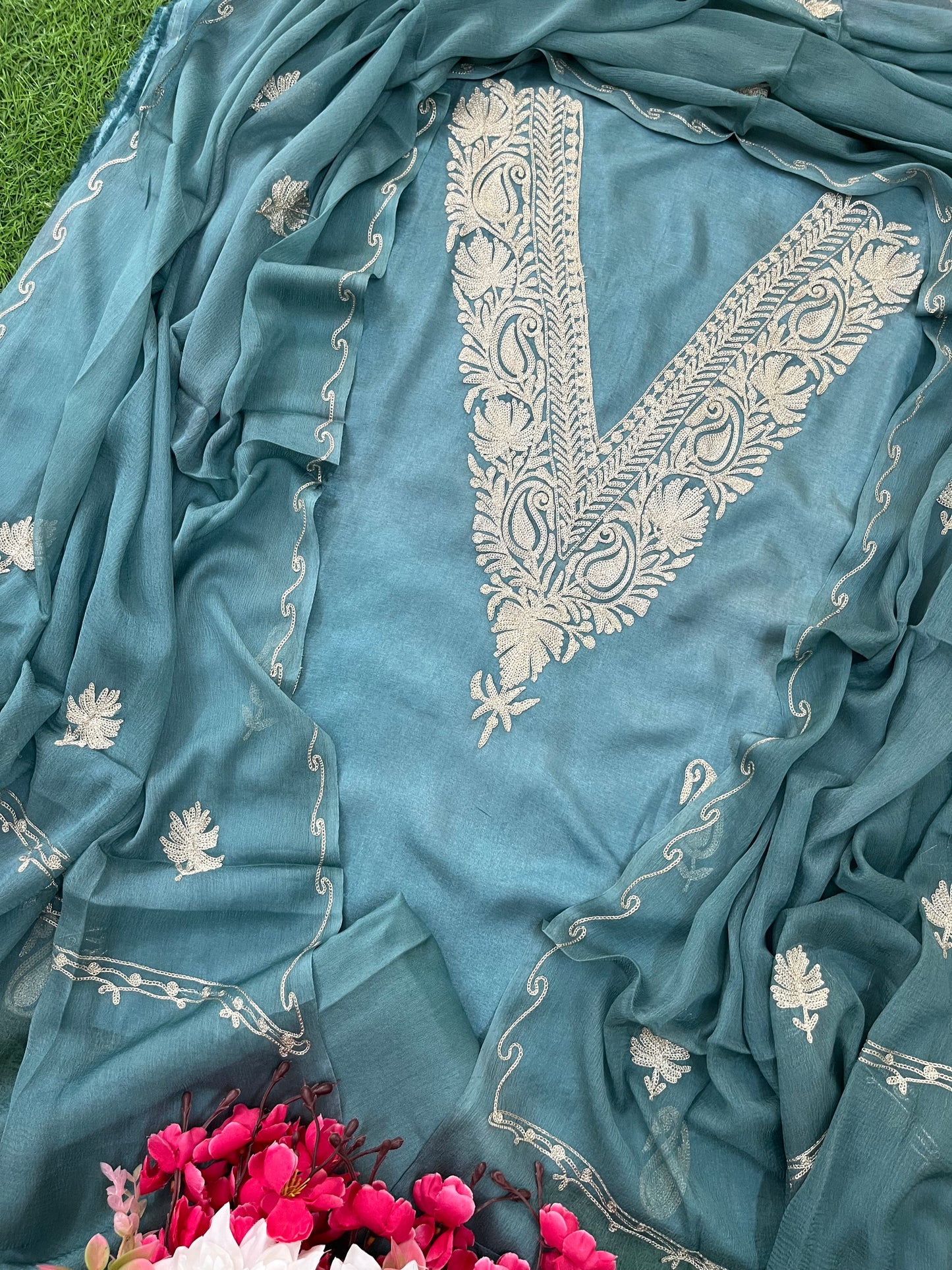 Sanam’ Pastel Blue Silk Tilla Kashmiri Suit