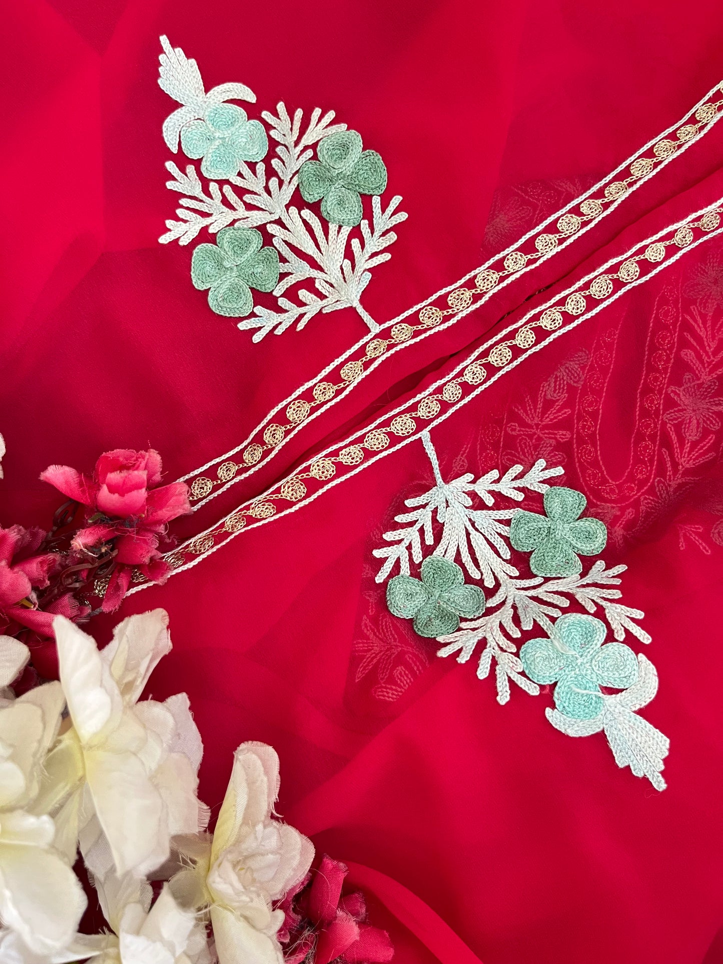 Candy Pink Georgette 3 Pc Aari Embroidered Suit Set