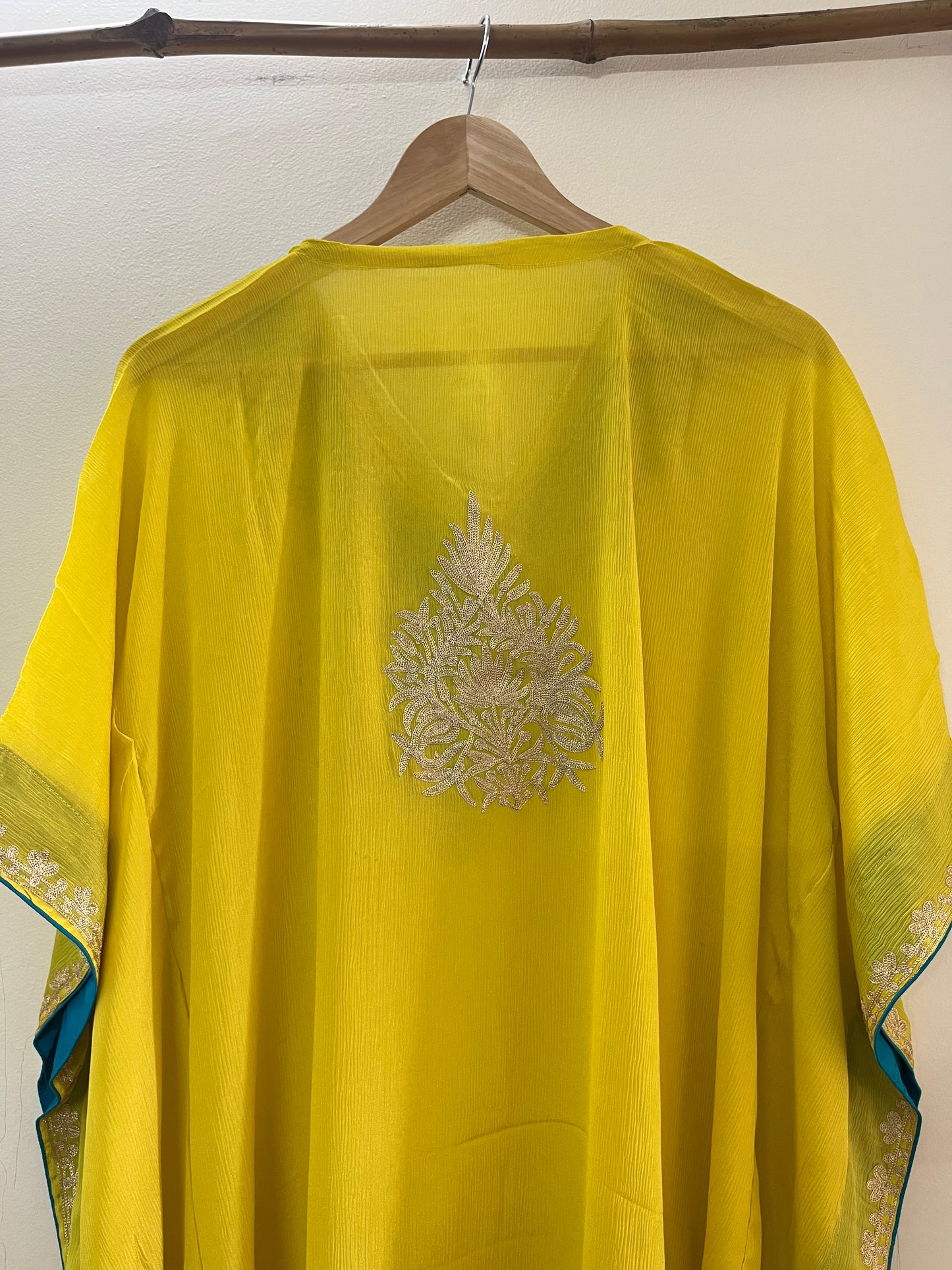 Golden Yellow Pure Chiffon Kashmiri Kaftan