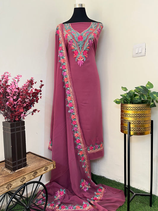 Mauve Georgette 3 Pc Kashmiri Suit