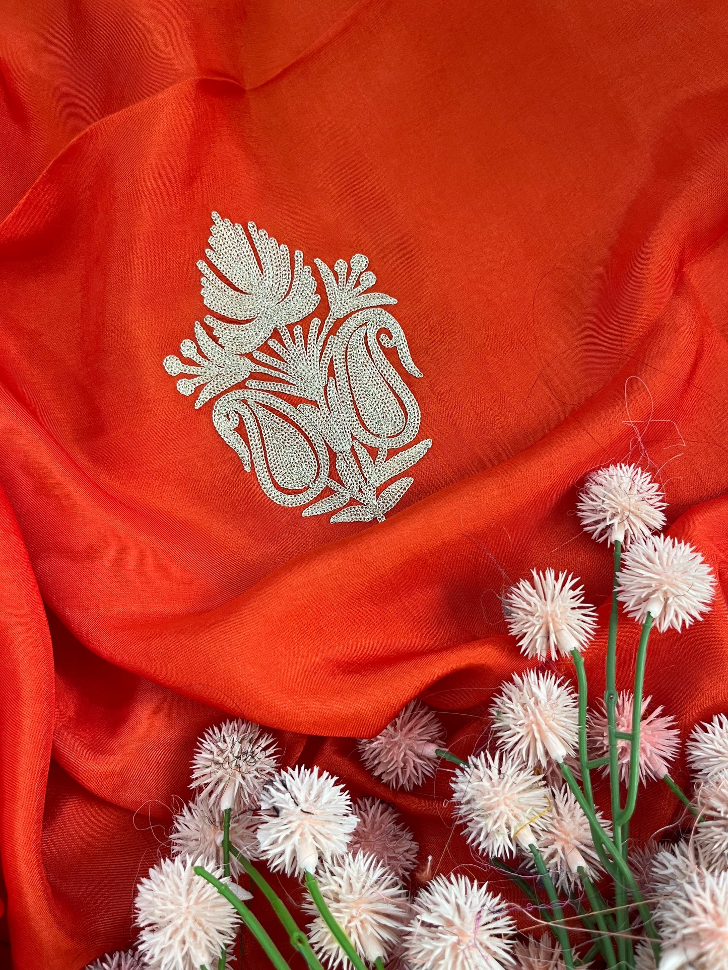 Orange Sanam’ Silk Tilla Kashmiri Suit