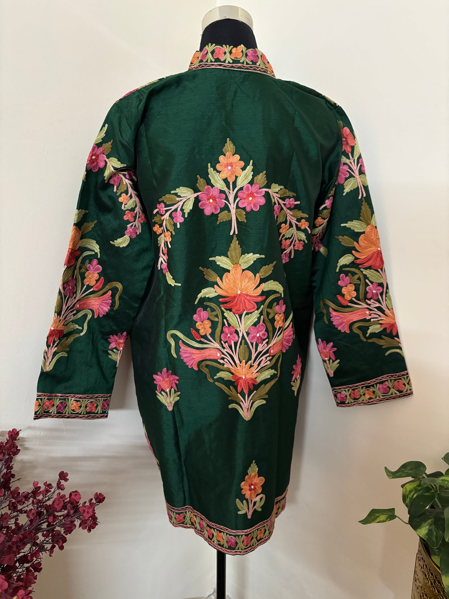 Bottle Green Aari Embroidered Silk Jacket ‘L’