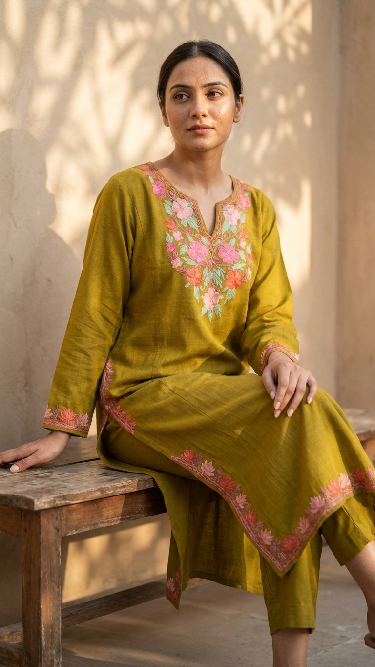 Henna Color Cotton Pheran Set (40)