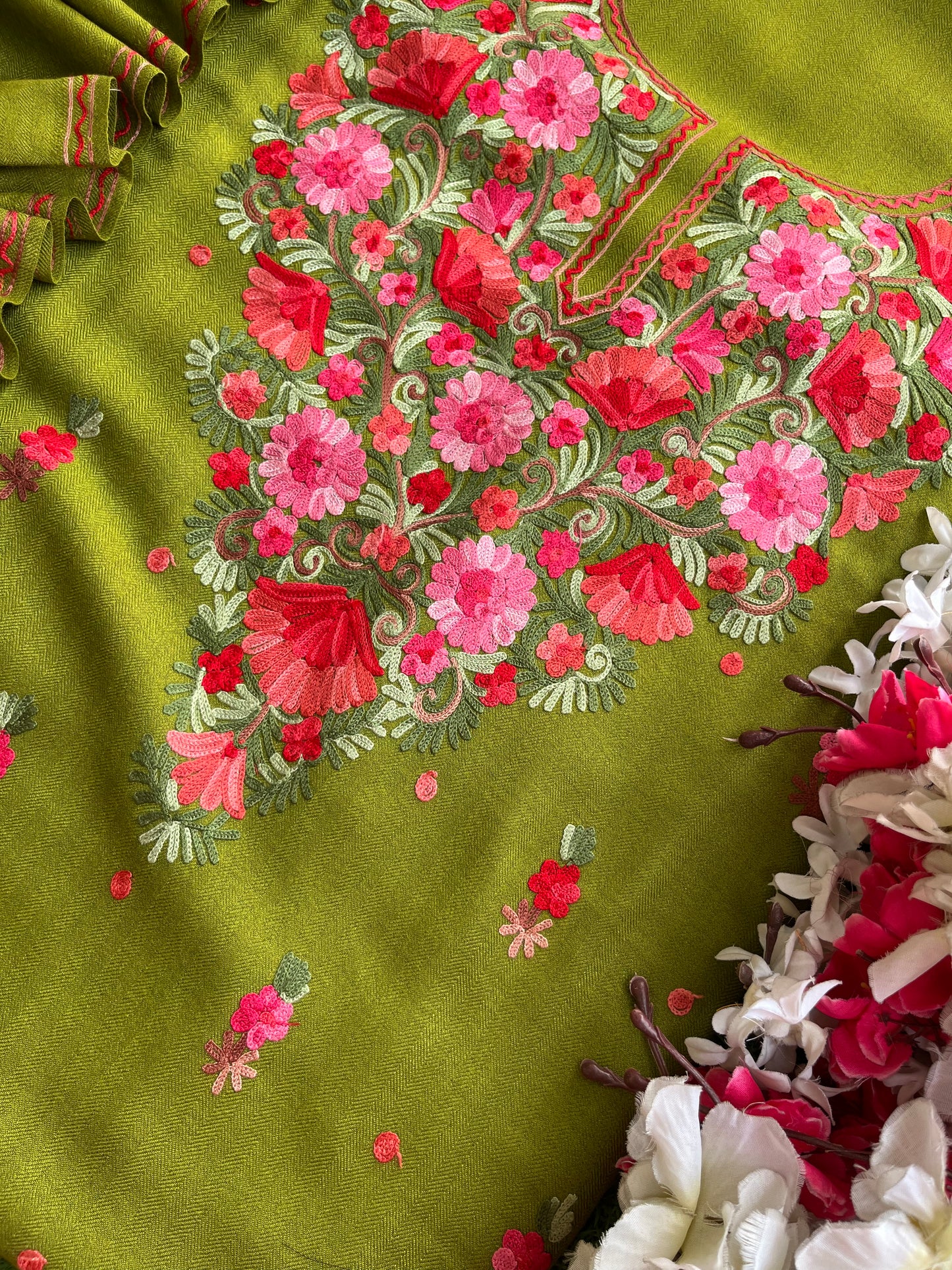 Heena Green Woollen Aari Embroidered 3pc suit