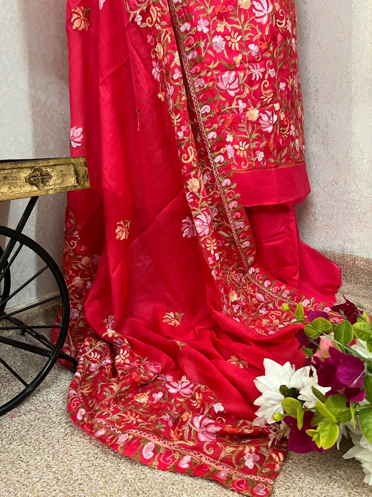 Hot Pink Cotton Kashmiri Suit