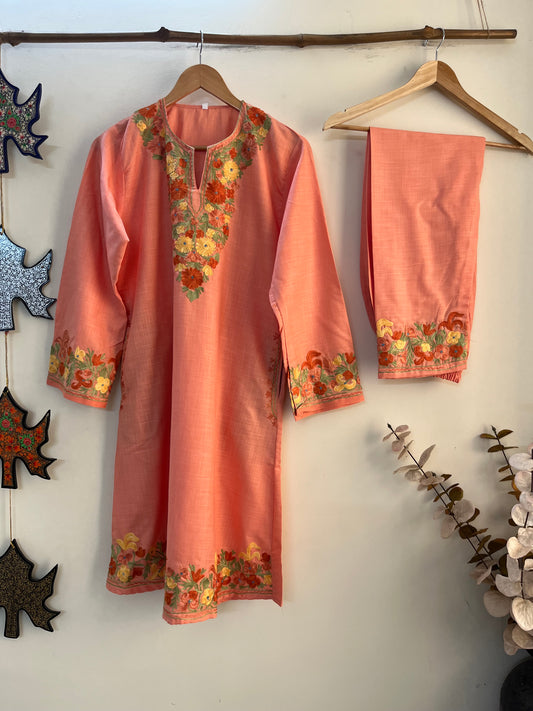 Carrot Pink Cotton Stitched Co-ord Set (L)
