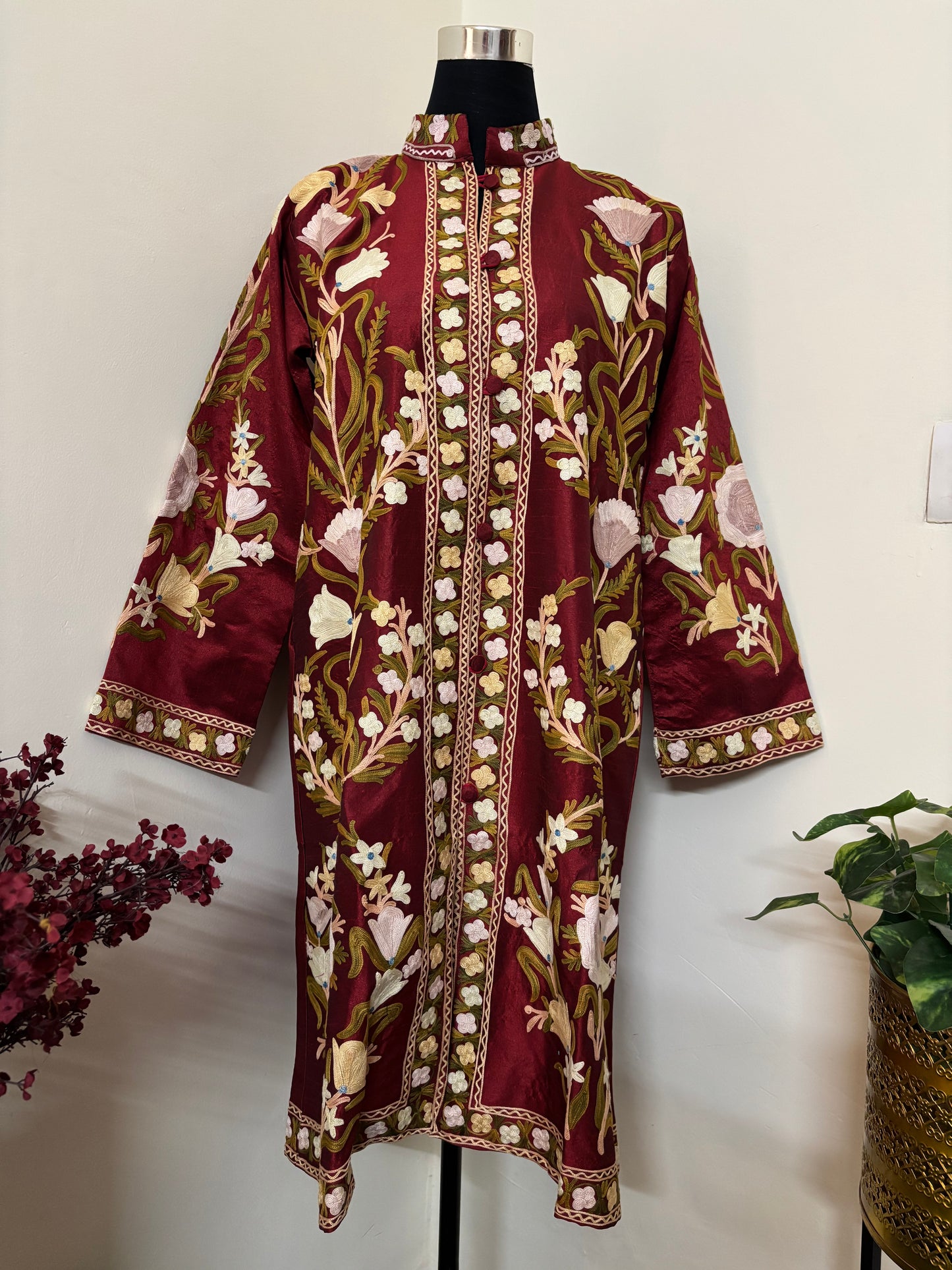Maroon Aari Embroidered Silk Jacket ‘L’