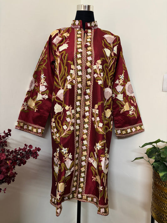Maroon Aari Embroidered Silk Jacket ‘L’