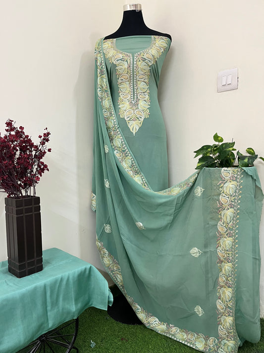 Jade Green Pure Georgette Kashmiri Suit