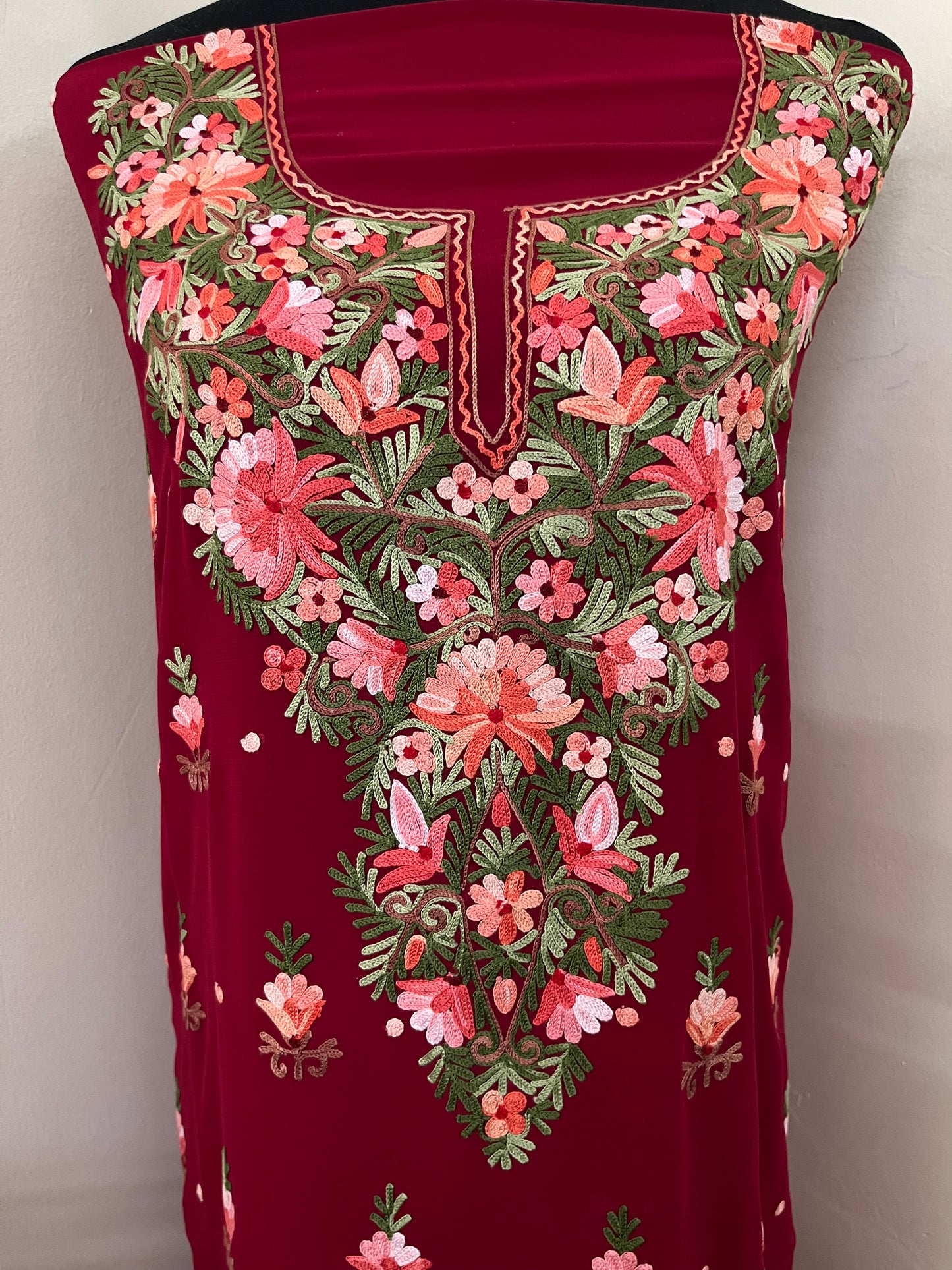 Maroon Georgette Kashmiri Kurta Material
