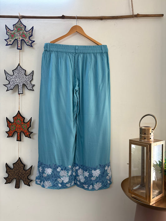 Women Blue Ankle Length Aari Embroidered Palazzos ‘S’