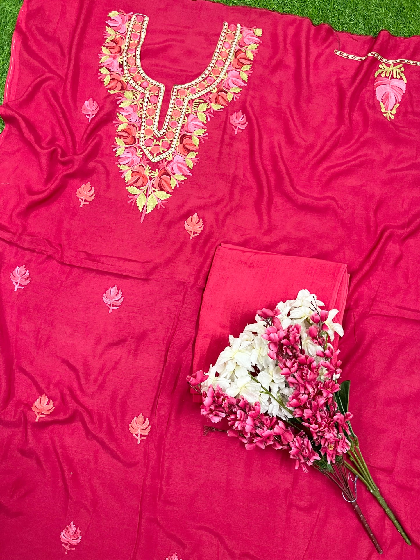 Red Muslin Cotton Aari Embroidered 3pc set