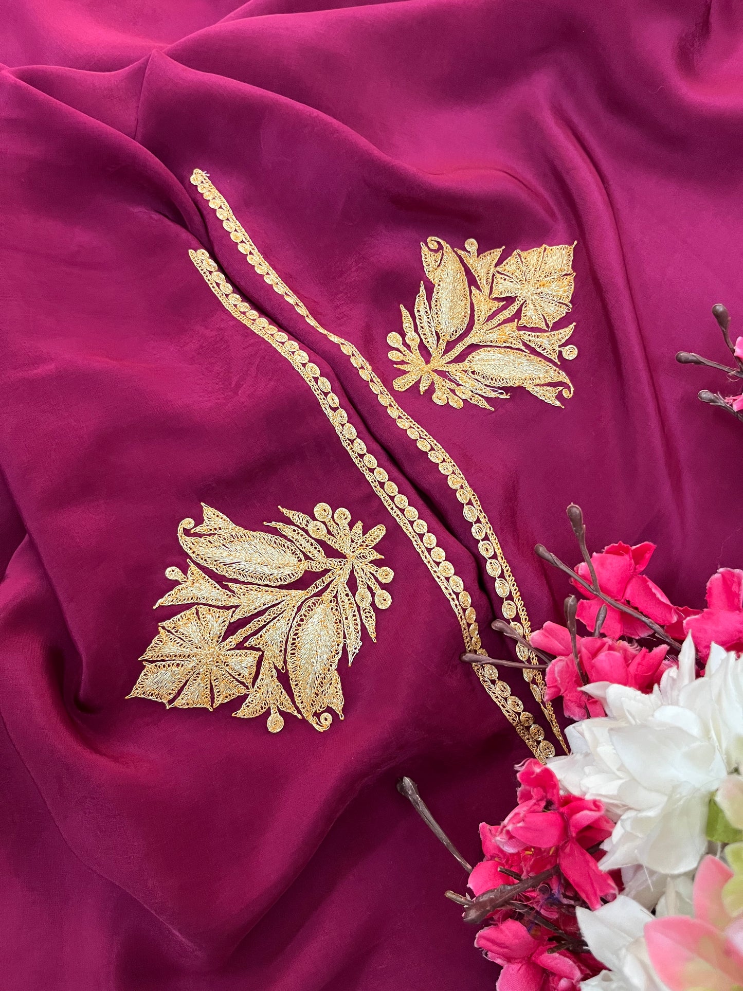 Wine Crape Puff Tilla Kashmiri Suit