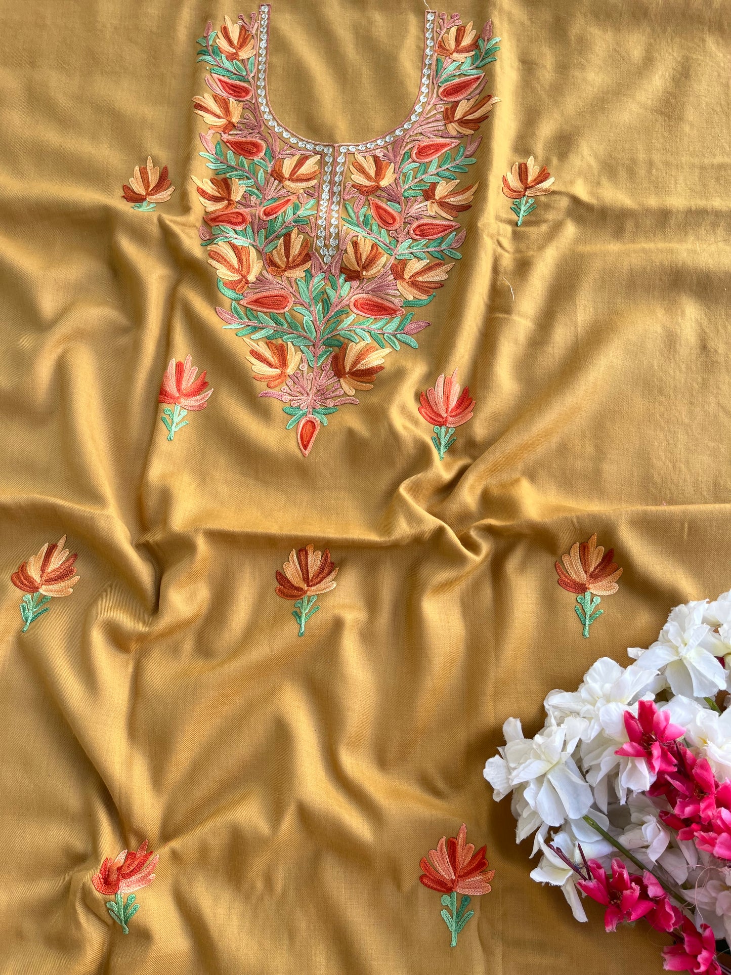 Brown Pure Wool Aari Embroidered 3pc Suit Stole