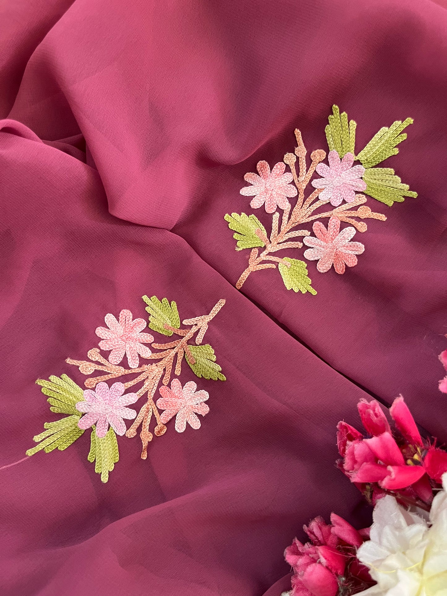 Onion Pink Georgette 3 Pc Kashmiri Suit