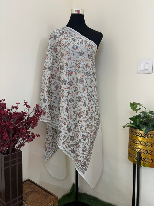 Cream Jaal Embroidered Kashmiri stole