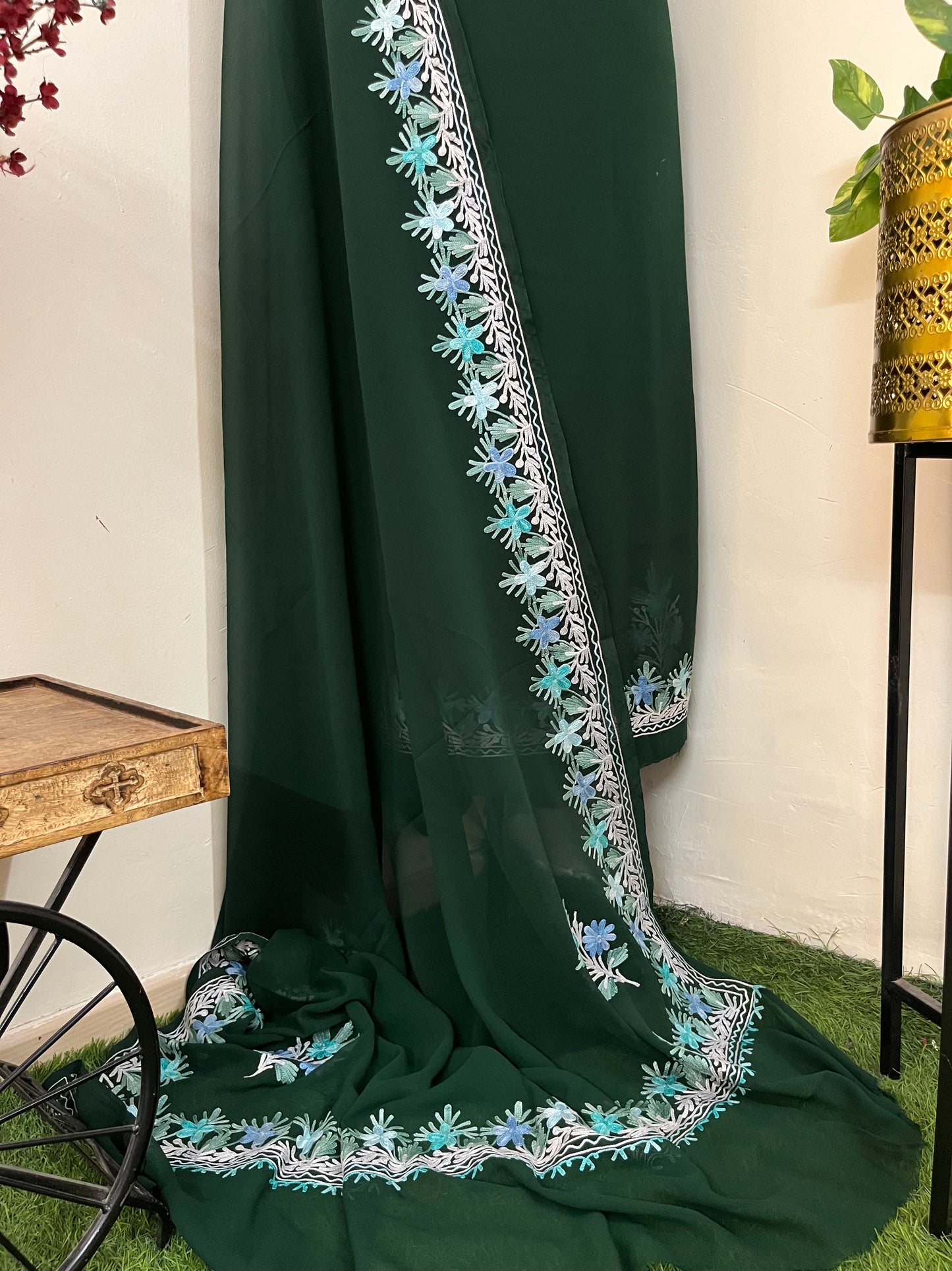 Green Georgette 3 Pc Kashmiri Suit