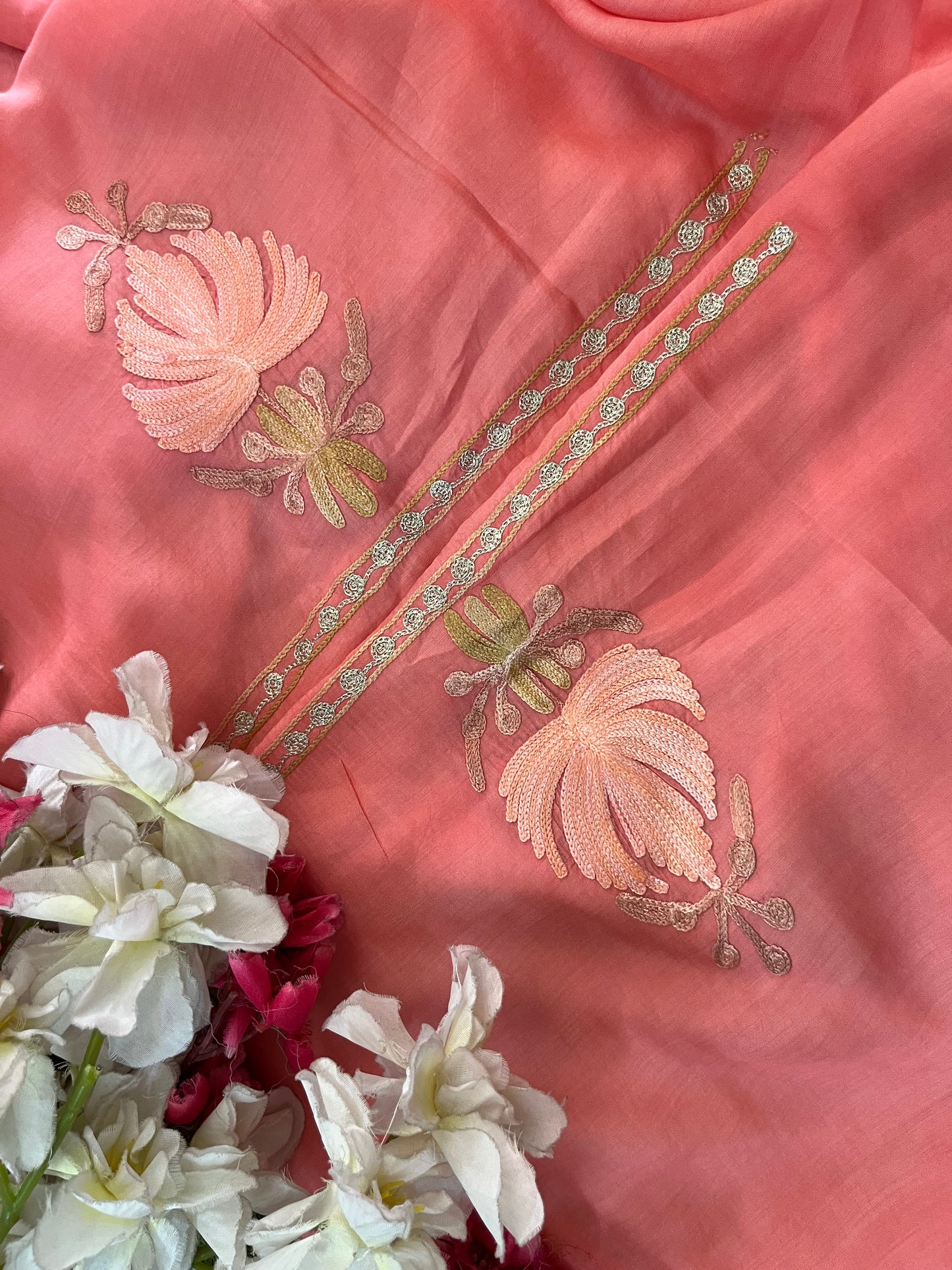 Carrot Red Mul Cotton Shibori Work Kashmiri 3pc Suit
