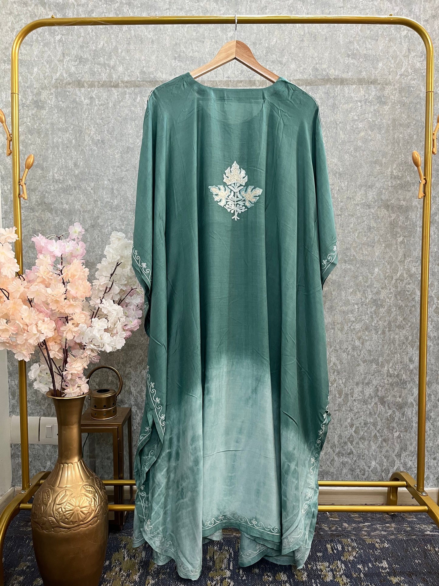 Green Pure Muslin Cotton Kashmiri Kaftan