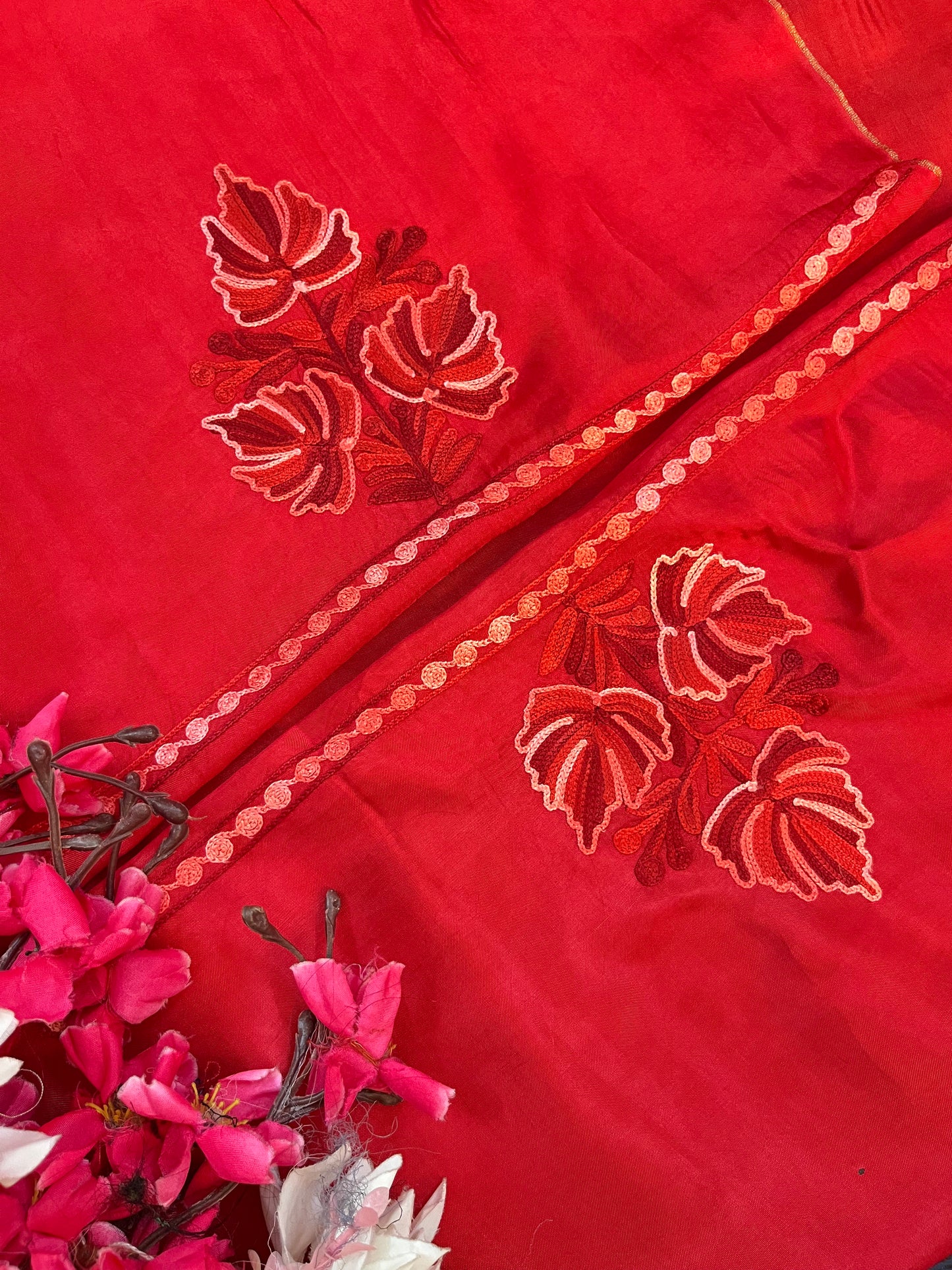 Red Opada Silk Kashmiri Suit