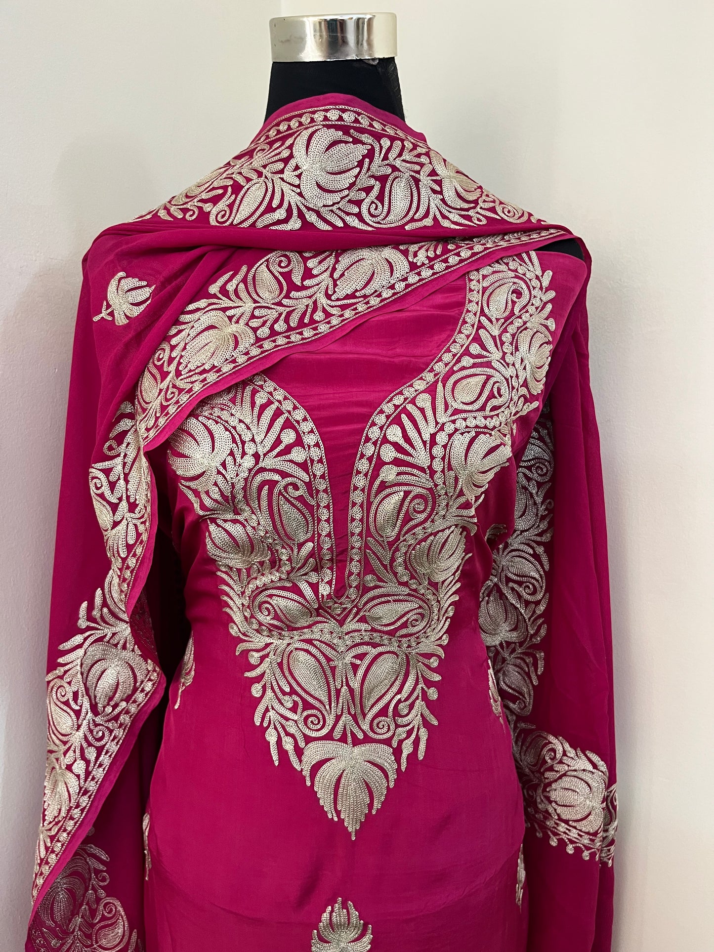 ‘Kalaa’ Hot Pink Crape Kashmiri Suit