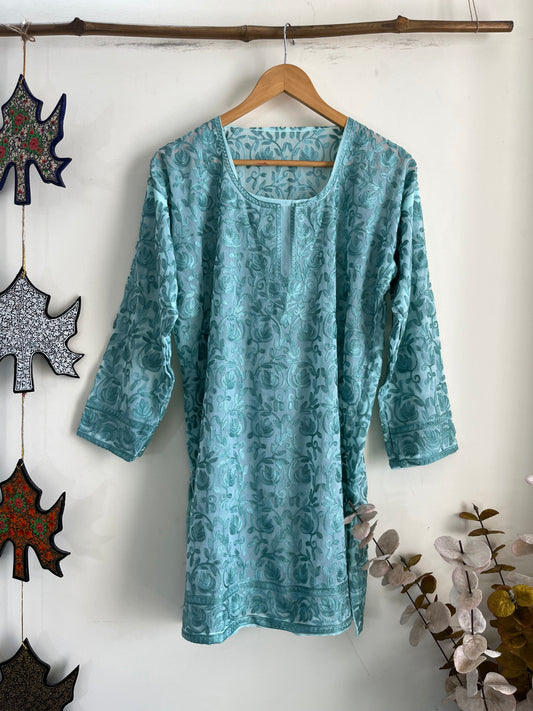 Crape Aari Embroidered Stitched Kurta