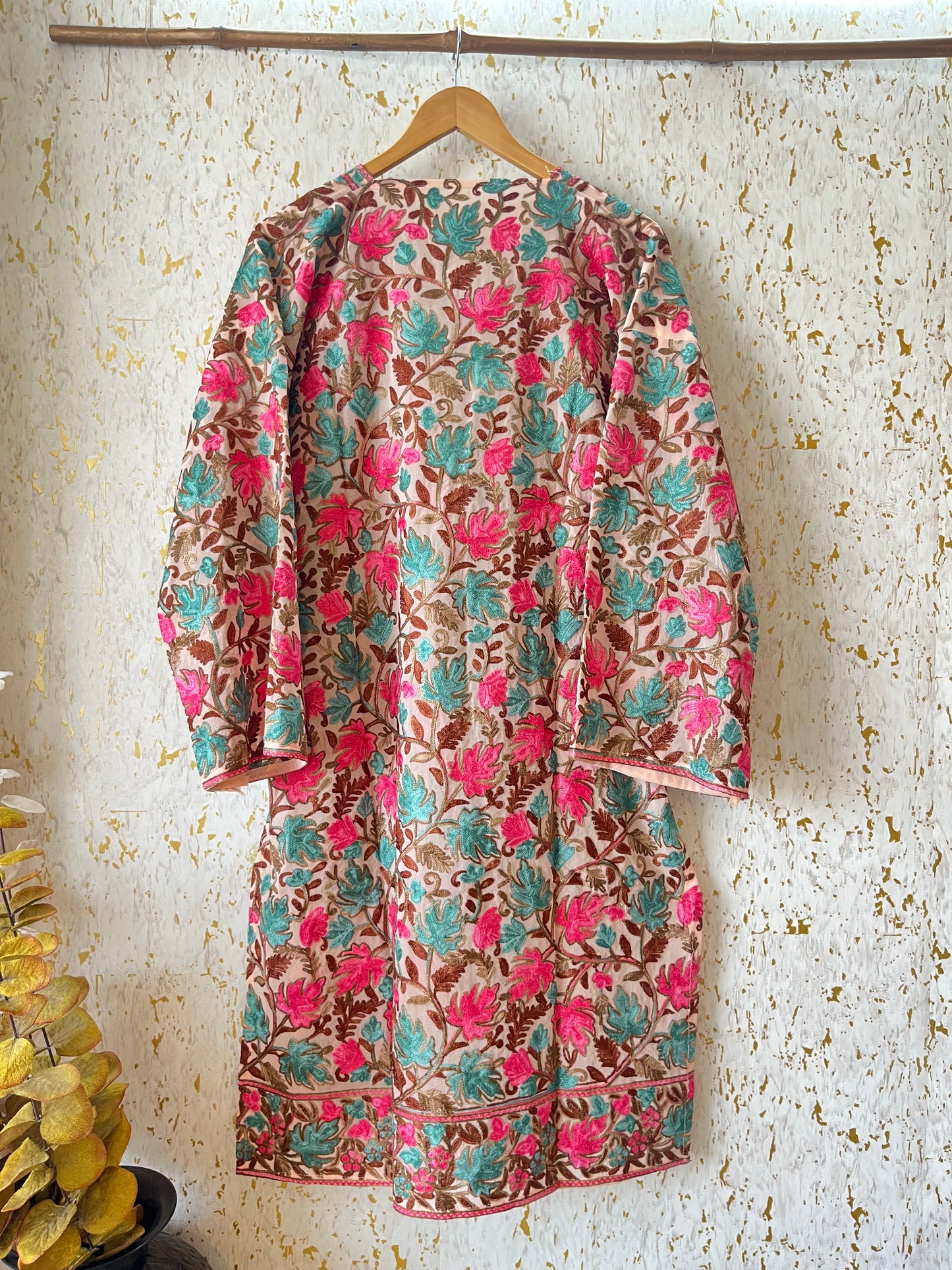 Peach Georgette Jaal Work (Front & Back) Aari Embroidered Stitched Kurta