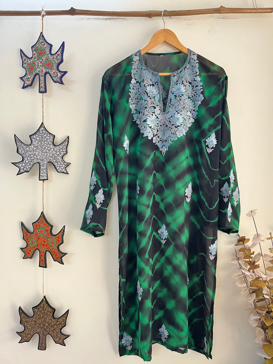 Georgette Aari Embroidered Stitched Kurta