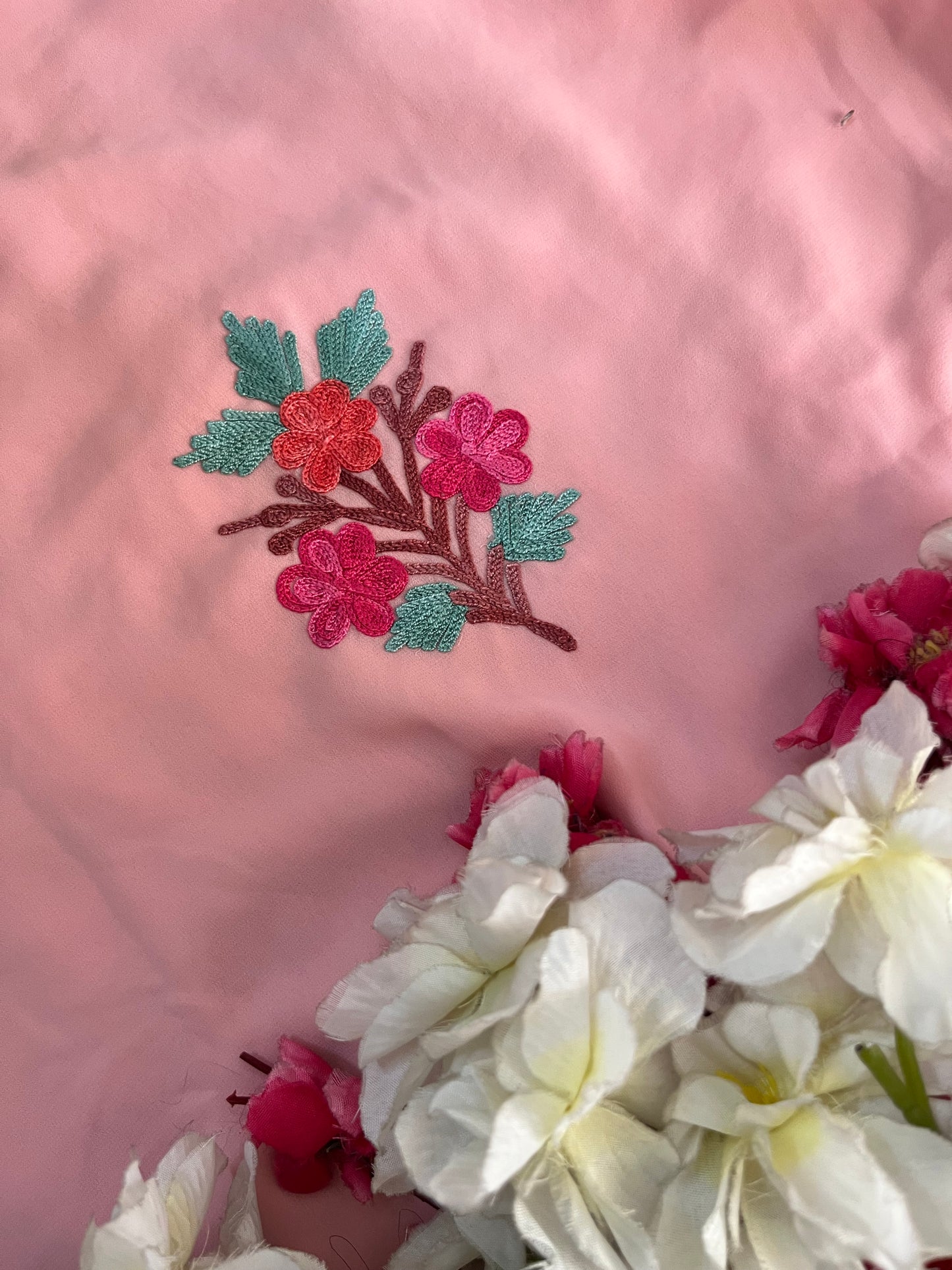 Soft Pink Georgette 3 Pc Kashmiri Suit