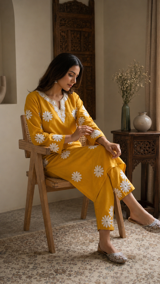 Yellow Cotton Cord Set Size(42)