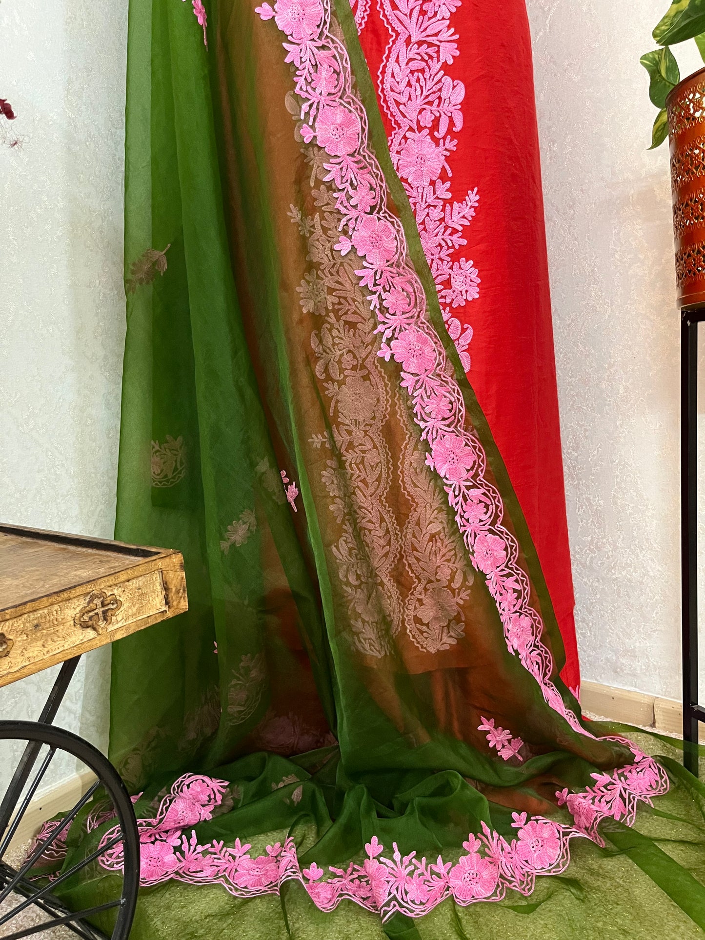 Red Chanderi Silk Kashmiri Suit