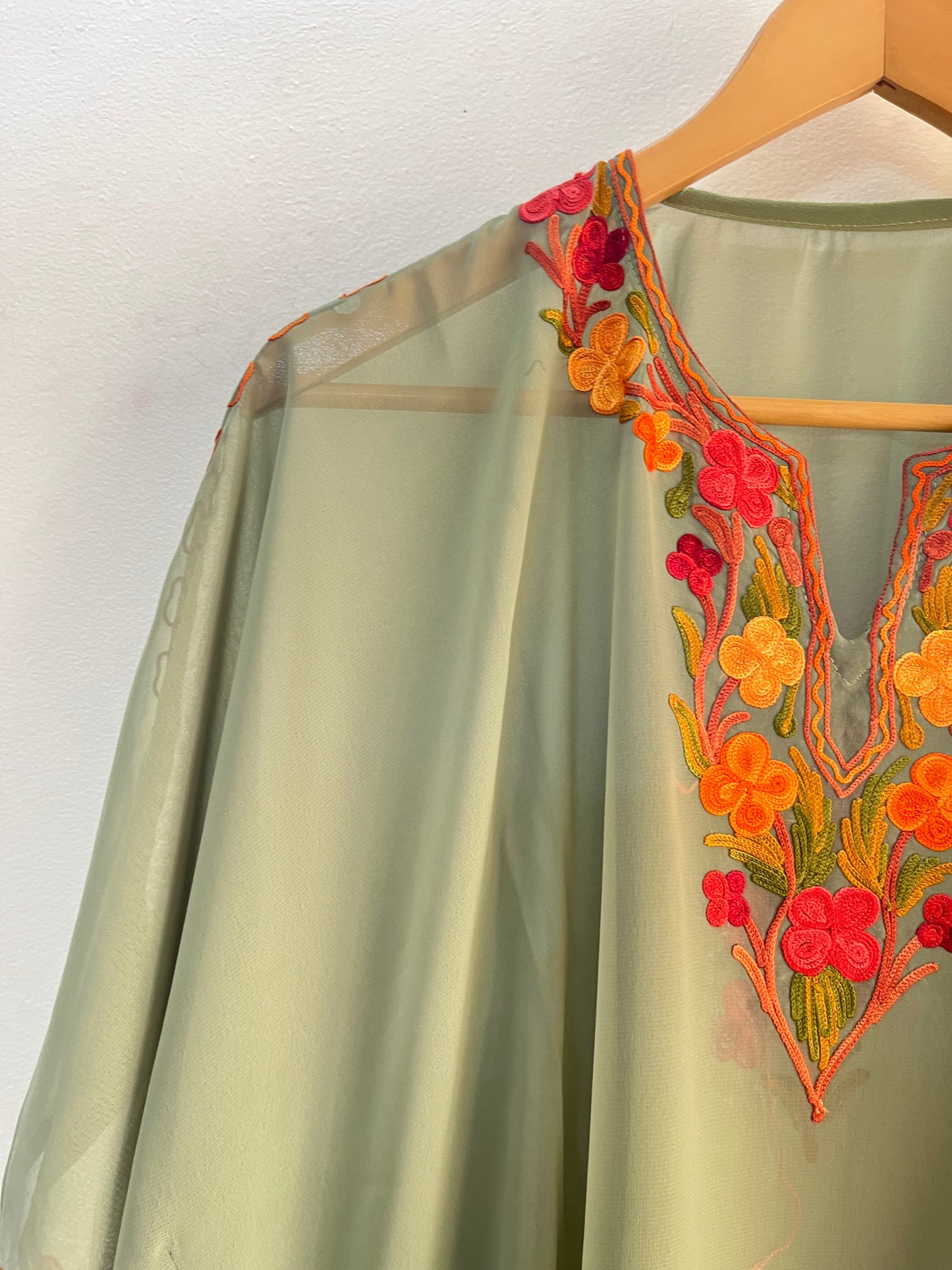 Georgette Green Aari embroidered Kaftan