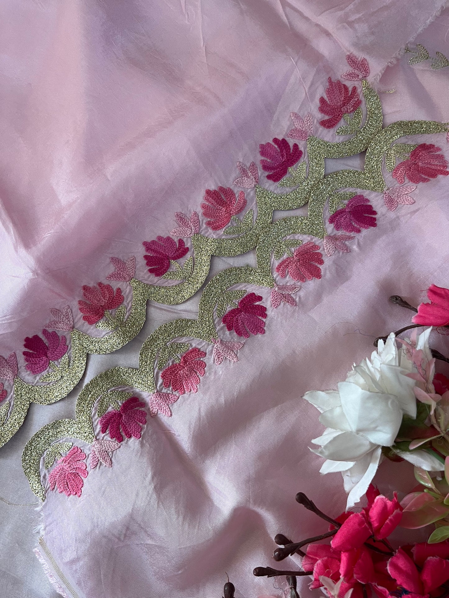 Sanam’ Soft Pink Silk Aari Embroidered Suit material