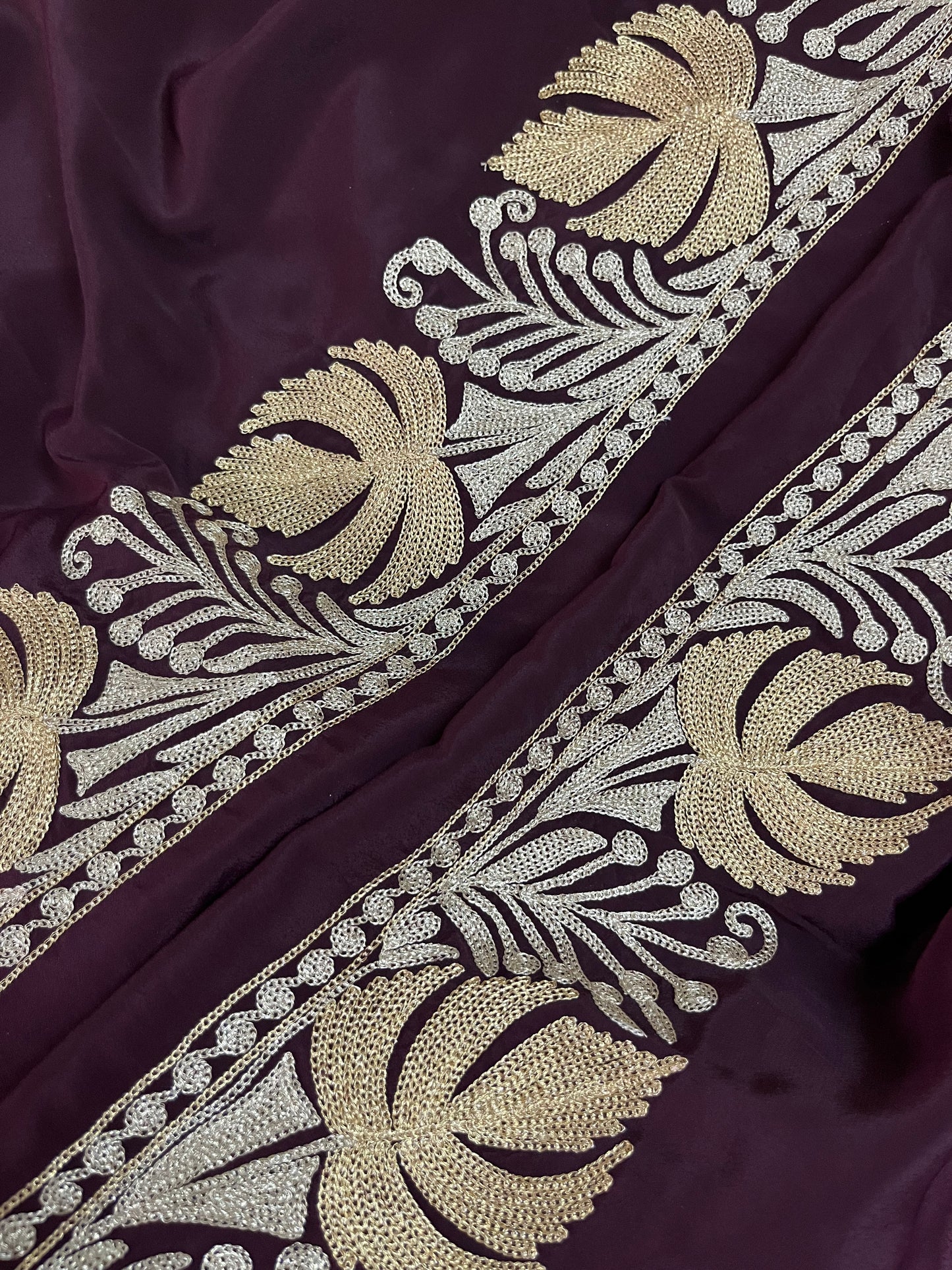 Wine Crape Kashmiri Tilla Saree