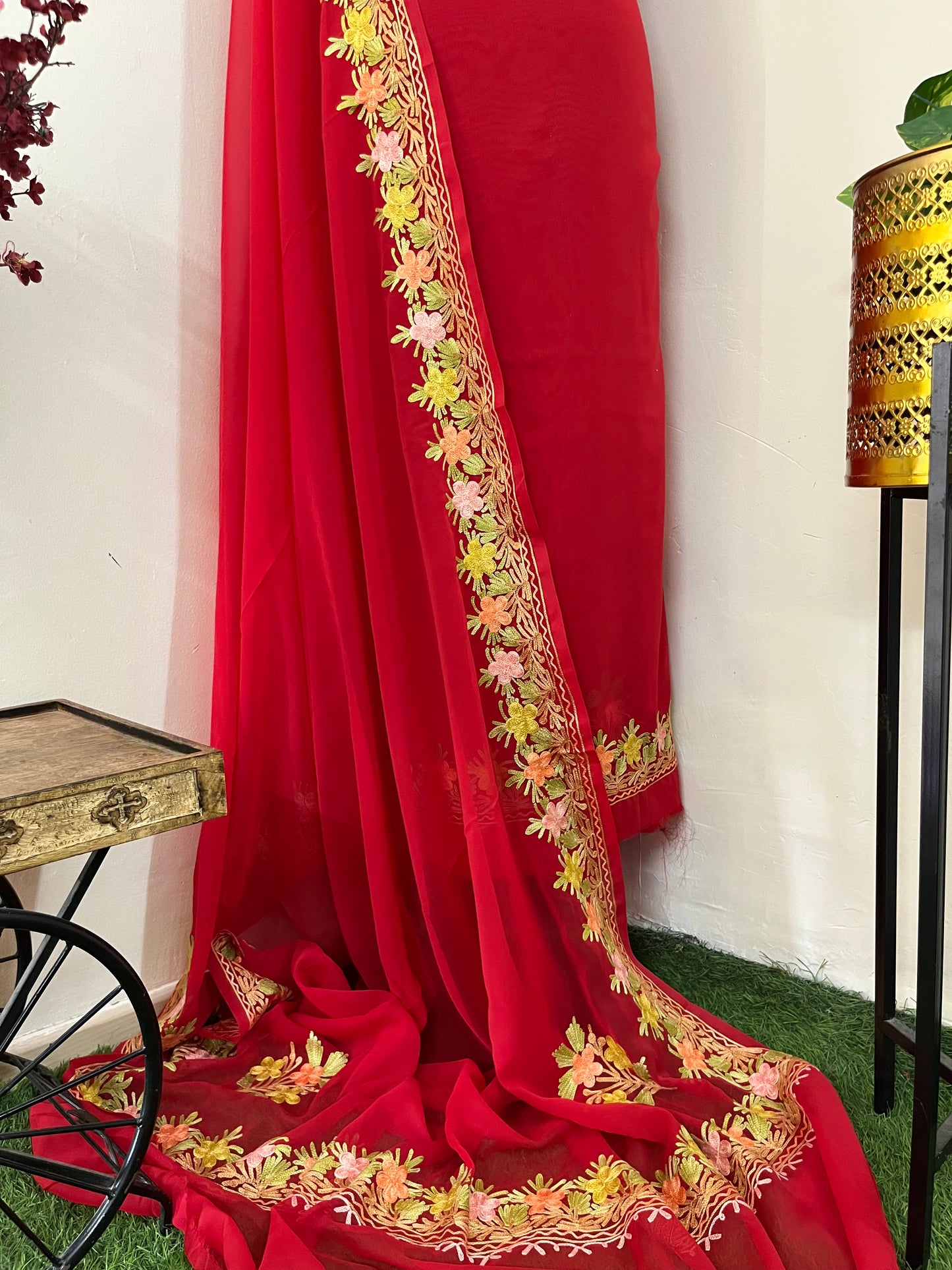 Red Georgette 3 Pc Kashmiri Suit