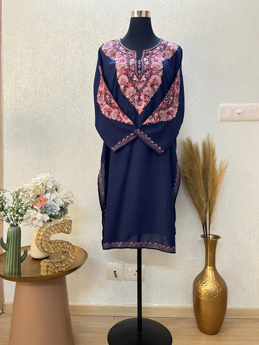 Navy Blue Cotton Aari Work Kurta